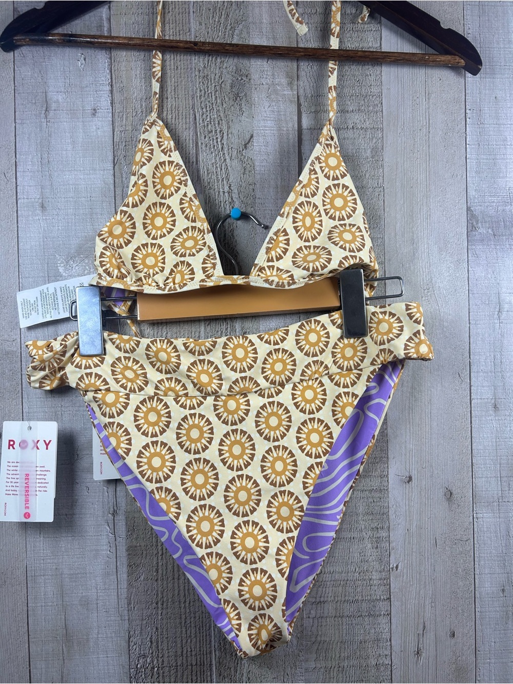 Roxy Sunshine State of Mind Reversible Bikini Set NWT XL 14 Purple Beach Swim